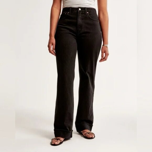 Abercrombie & Fitch 90s Relaxed High Rise Jean 30 / 10 Curve Love Cuffed - Picture 1 of 9